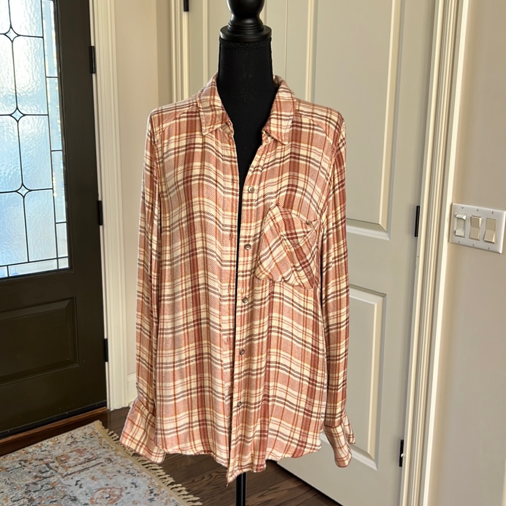 Free People plaid flannel button down